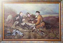 Копия-коллаж " Охотники на привале" холст, масло,2014г.